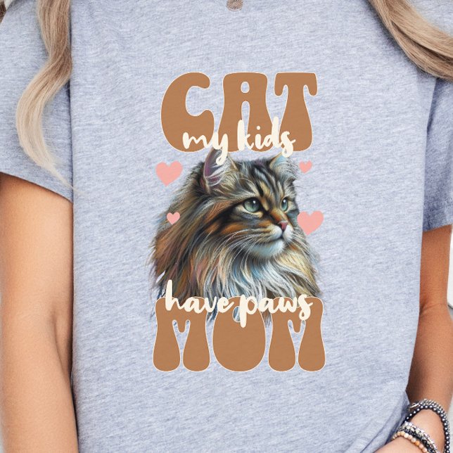Mama der Katze, Mama der Katze, Retro-Stil der Kat T-Shirt (Cat Mom My kids have paws Retro)