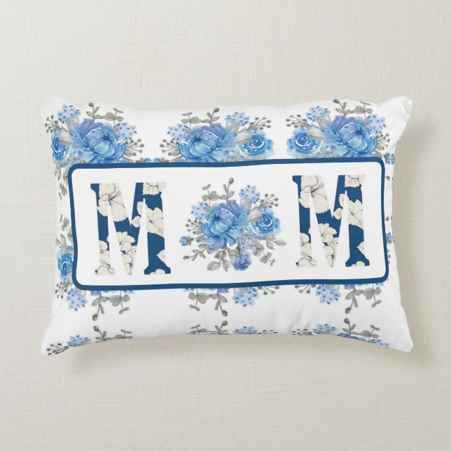 Mama der Mütter Day Blue Floral Dekokissen (Vorderseite)