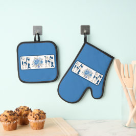 Mama der Mütter Day Blue Floral Ofenhandschuh & Topflappen-Set