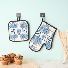 Mama der Mütter Day Blue Floral Ofenhandschuh & Topflappen-Set