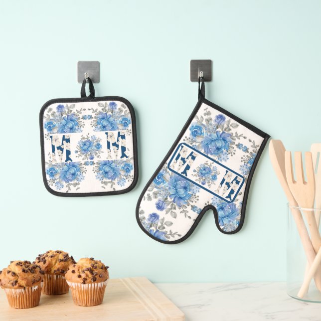 Mama der Mütter Day Blue Floral Ofenhandschuh & Topflappen-Set (Insitu (Hängend))