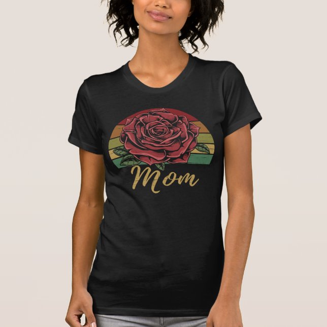 Mama der Retro-Sunset-Rote Rose T-Shirt (Vorderseite)