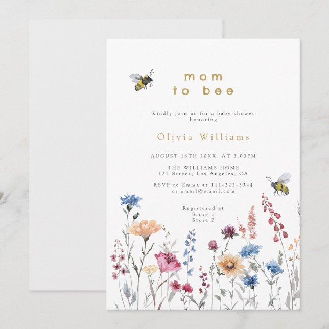 Mama der Wildblume zur WiesenBaby-Dusche Einladung (Vorne/Hinten)