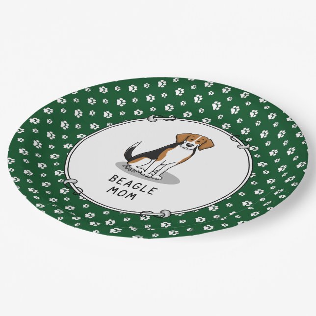 Mama des Beagle (Tri-Farbe 3) Hunde Niedlich Hunde Pappteller (Schrägansicht)