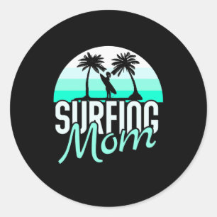 Mama des Surfens Runder Aufkleber