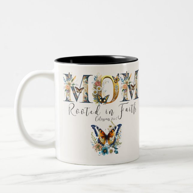 Mama, die in blumengeschmiedeten Glaubenssätzen wu Zweifarbige Tasse (Links)