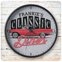 Mama Diner Individuelle Name Imitate Neon 50's Cla Große Wanduhr