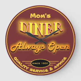 Mama Diner oder Name Burgundy Neon Look - Große Wanduhr
