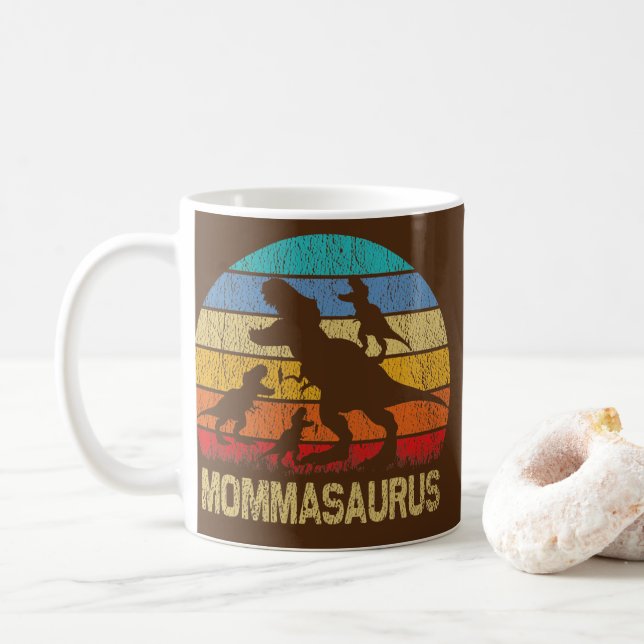 Mama Dinosaur T Rex Mommasaurus 3 Kinder Familie Kaffeetasse (Mit Donut)
