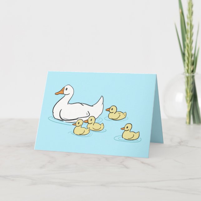 Mama Duck & Baby's Blue Blank Card Dankeskarte (Vorderseite)
