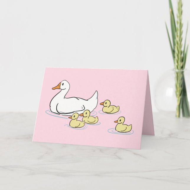 Mama Duck & Baby's Pink Blank Card Dankeskarte (Vorderseite)