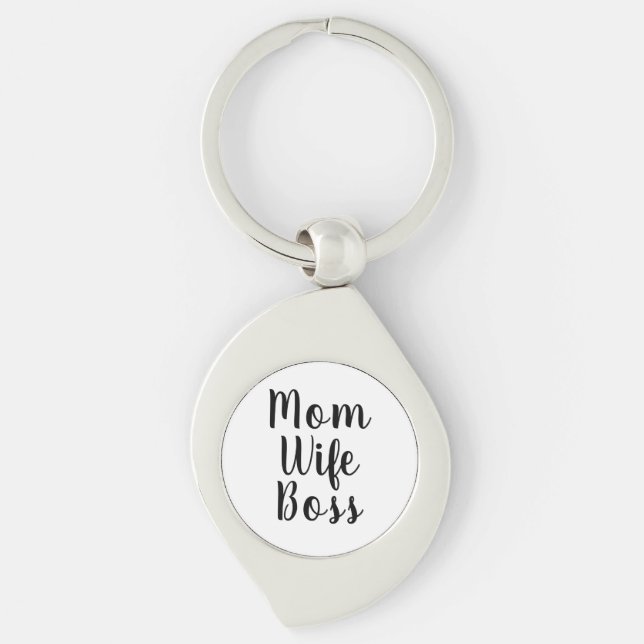 Mama Ehefrau Chef Schwarz-weißes benutzerdefiniert Schlüsselanhänger (Vorderseite)