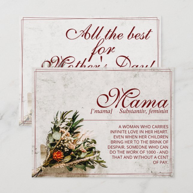 Mama - einfach unersetzlich - Bouquet (Vorne/Hinten)