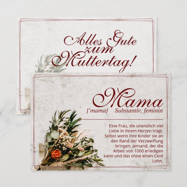 Mama - einfach unersetzlich - Bouquet (Vorne/Hinten)