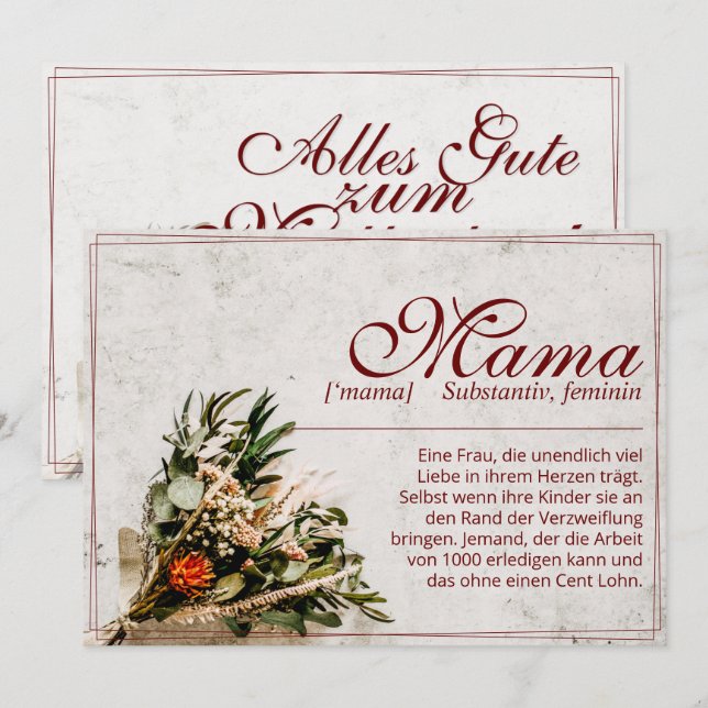 Mama - einfach unersetzlich - Bouquet (Vorne/Hinten)