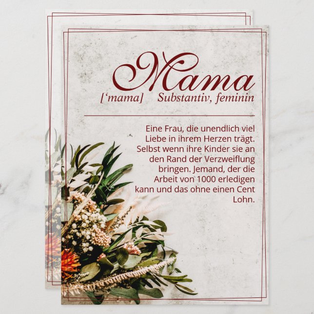 Mama - einfach unersetzlich - Bouquet (Vorne/Hinten)