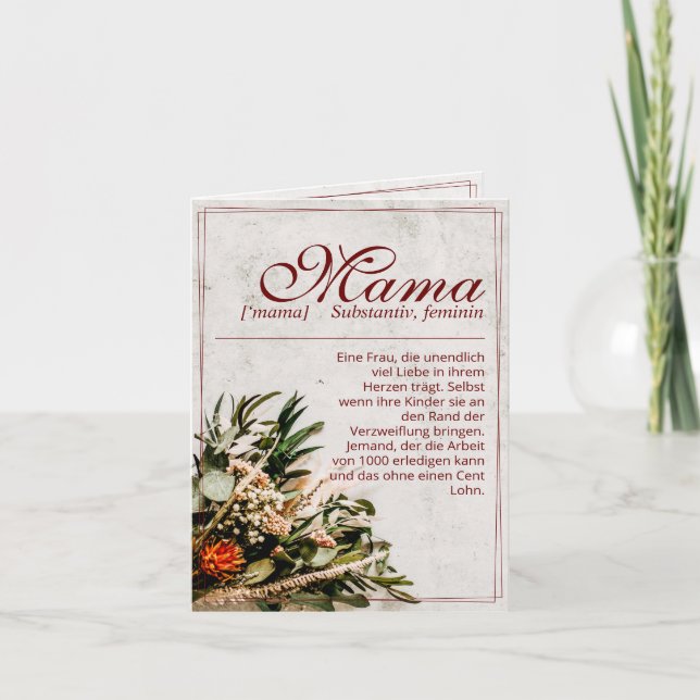 Mama - einfach unersetzlich - Bouquet Karte (Vorderseite)
