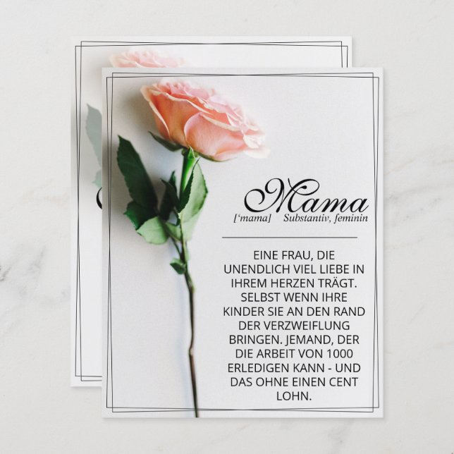 Mama - einfach unersetzlich | Classic Card - Rose (Vorne/Hinten)