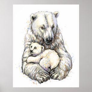 Mama-Eisbär und Jungtier Poster