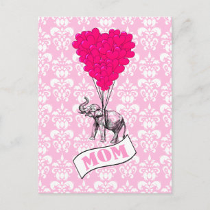 Mama, Elefant und Herzballons Postkarte