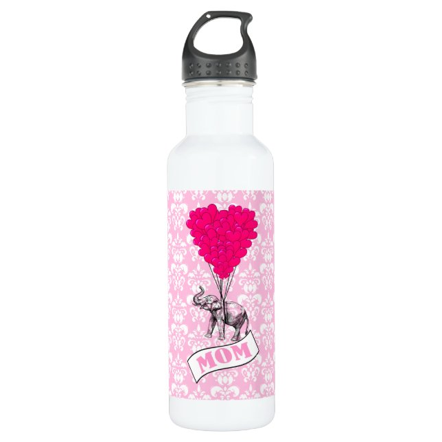 Mama, Elefanten und Herzblasen Trinkflasche (Vorderseite)