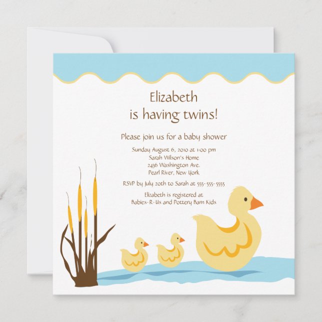 Mama-Enten-u. Baby-Enten-Zwillings-Baby-Dusche Einladung (Vorderseite)