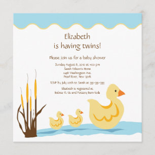 Mama-Enten-u. Baby-Enten-Zwillings-Baby-Dusche Einladung