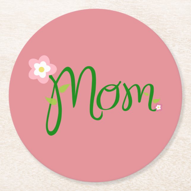 Mama Erdbeere Rosa Rundpapier Untersetzer (Vorderseite)