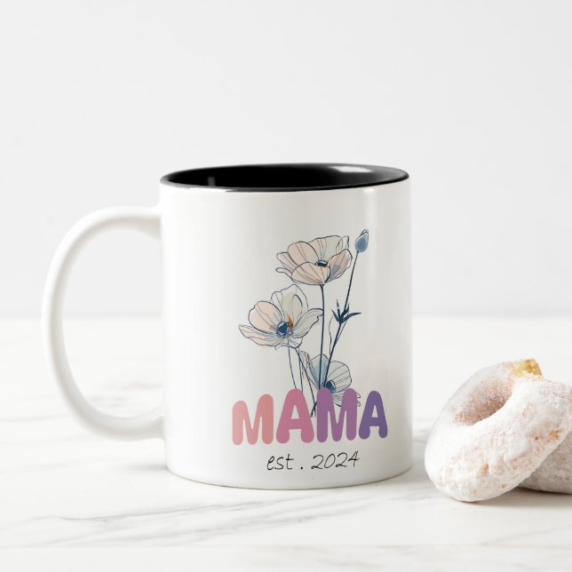 Mama Est 2024 Mothers Day Zweifarbige Tasse (Mit Donut)