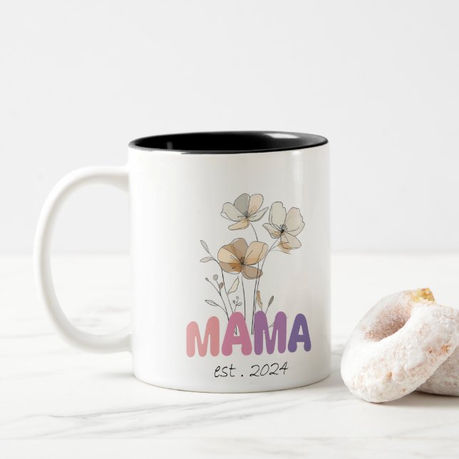 Mama Est 2024 Mothers Day Zweifarbige Tasse (Mit Donut)