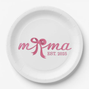 Mama Est 2025 Hot Pink Bow Coquette Muttertag Pappteller
