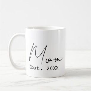 Mama Est. Simple Elegante Schrift Schwarz Weiß Neu Kaffeetasse