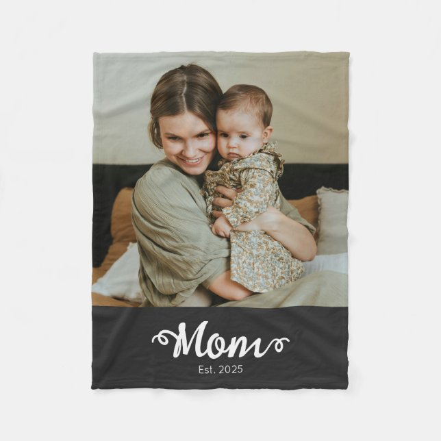 Mama etablierte Black Modern Script Foto Fleecedecke (Vorderseite)