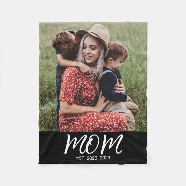 Mama etablierte Black Modern Script Foto Fleecedecke (Vorderseite)