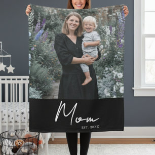 Mama etablierte Black Modern Script Foto Fleecedecke