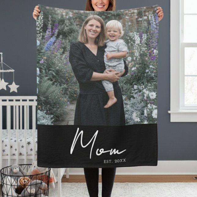 Mama etablierte Black Modern Script Foto Fleecedecke (Von Creator hochgeladen)