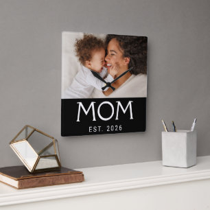Mama etablierte moderne weiße Typografie Foto Quadratische Wanduhr