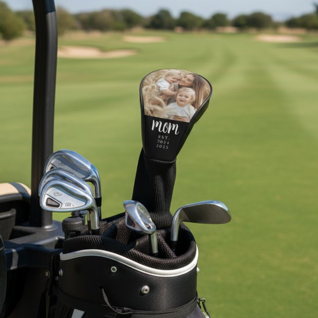 Mama etablierte Modernes Foto für Skripte Golf Headcover (modern photo golf club cover with mom established year for mothers day gift and stocking stuffer)