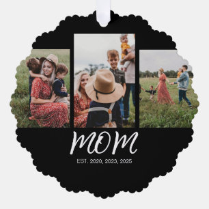 Mama etablierte Modernes Script Black 3 Foto Ornament Karte