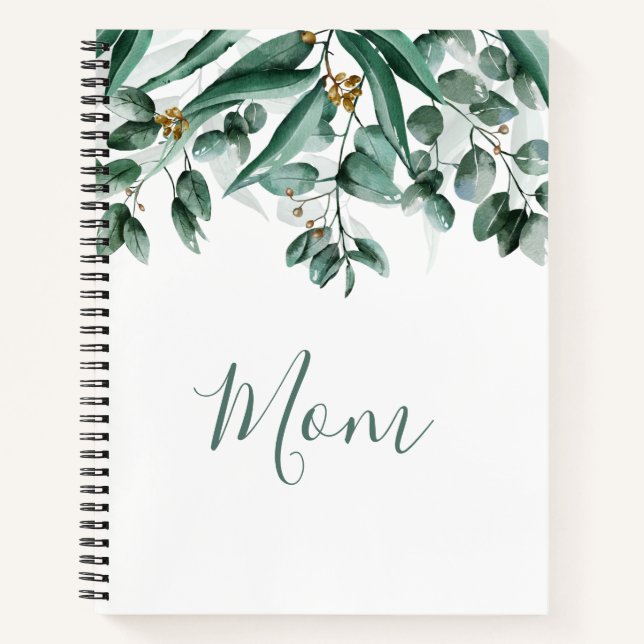 Mama Eucalyptus Foliage Modernes Wasserfarben Notizbuch (Vorderseite)