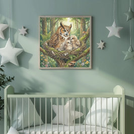 Mama Eule und ihre Eulenkinder-Krippe Poster