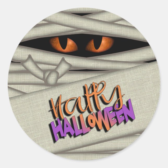 Mama Eyes Happy Halloween Orange/Lila ID685 Runder Aufkleber (Vorderseite)