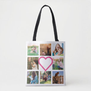 Mama Familienfoto Collage Rosa Herz Tasche