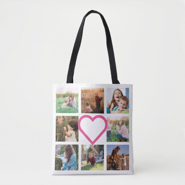 Mama Familienfoto Collage Rosa Herz Tasche (Vorderseite)