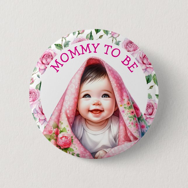 Mama | Floral Baby Dusche Button (Vorderseite)