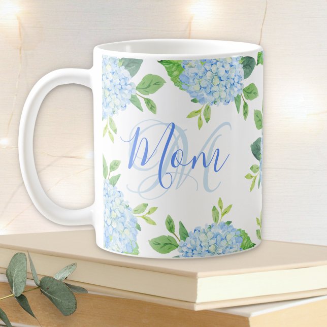 Mama Floral Blue Hydrangea Wasserfarbe Moderne Kaffeetasse (Von Creator hochgeladen)