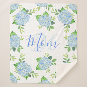 Mama Floral Blue Hydrangea Wasserfarbe Moderne Sherpadecke