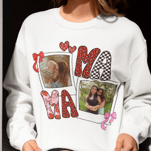 Mama-Foto-Collage Coquette Leopard-Bogen Sweatshir Sweatshirt