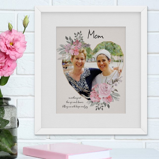 Mama Foto Gold Heart Shaped Pink Floral Frame Poster (Von Creator hochgeladen)
