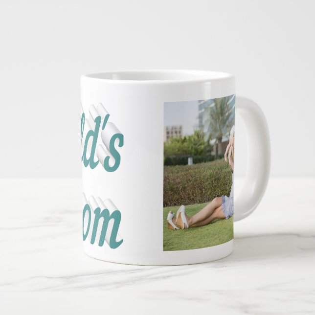 Mama Foto grüner Text Riesencoffee Tasse (Vorderseite Rechts)